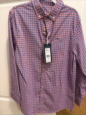 Vineyard Vines boys Pink & Blue Check Button-Down Shirt